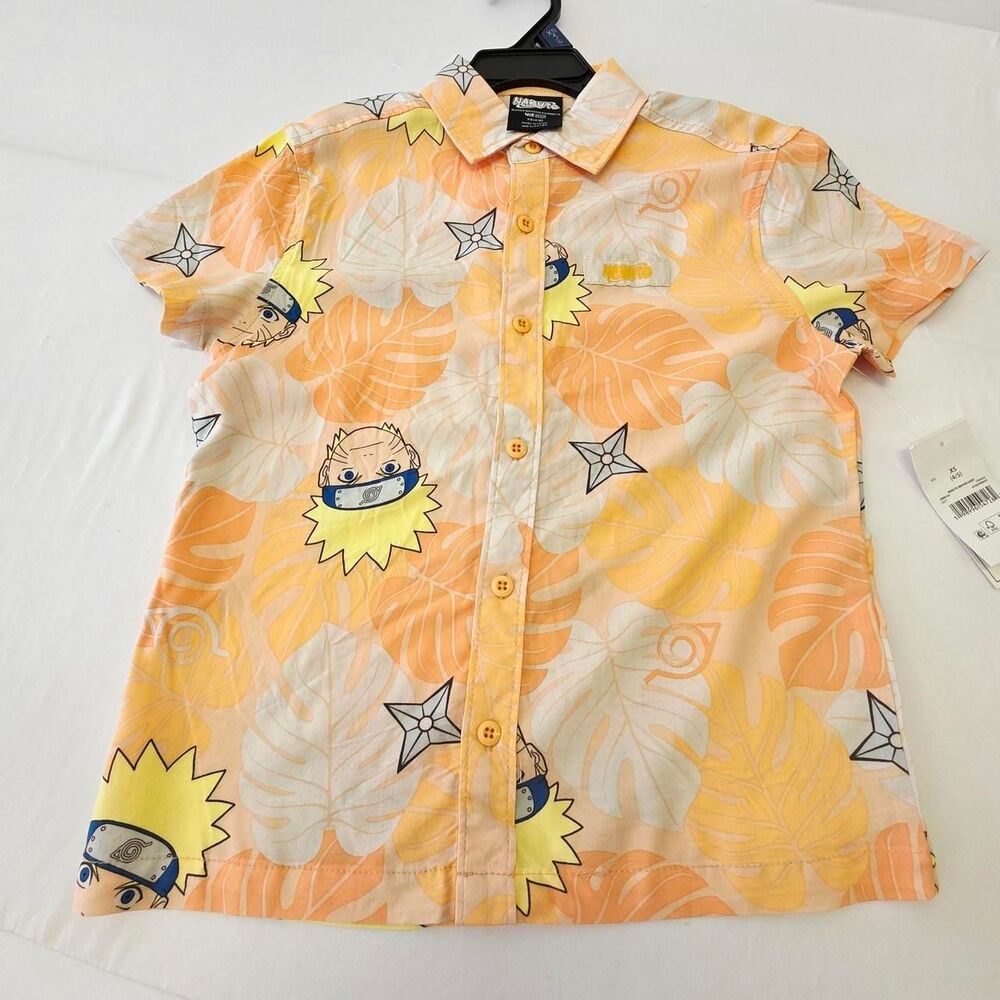NWT Naruto Shippuden Tropical Leaf Button-Up Resort Shirt 4-5 Kids